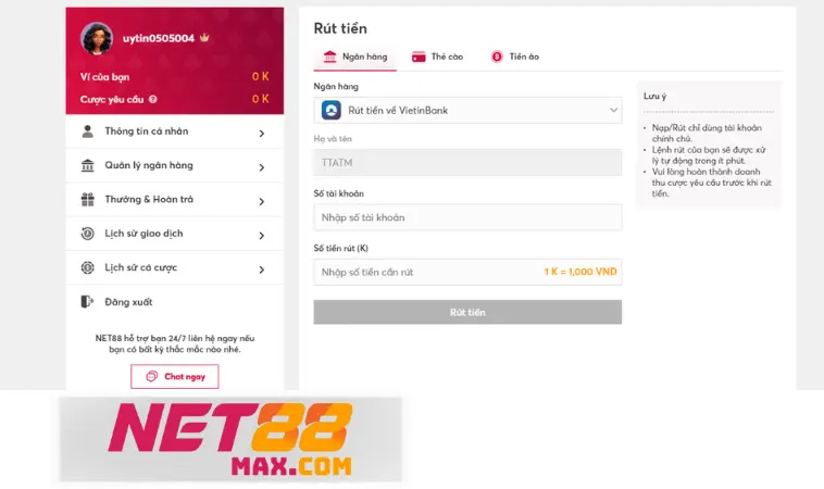 Điều kiện rút thưởng Net88 tân thủ nào cũng nên biết Điều kiện rút thưởng Net88 tân thủ nào cũng nên biết