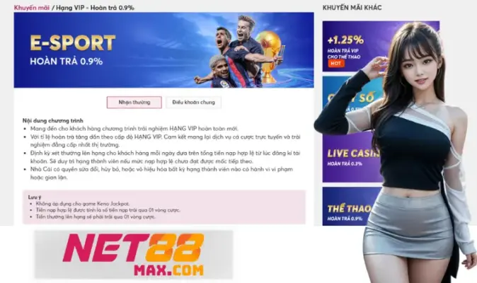 Hoàn trả 0.9% cược E-sport nhận thưởng sau khi trải qua 1 vòng cược