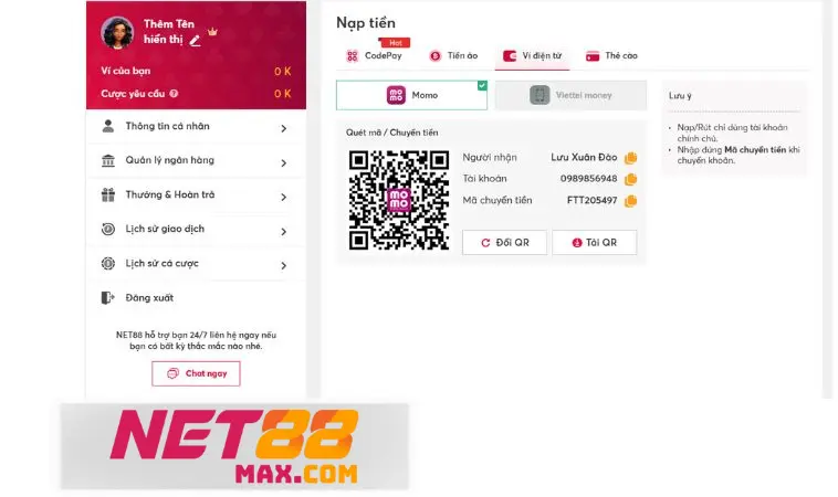 Nạp tiền Net88 bằng hình thức nào thành công sau 30s? Nạp tiền Net88 bằng hình thức nào thành công sau 30s?